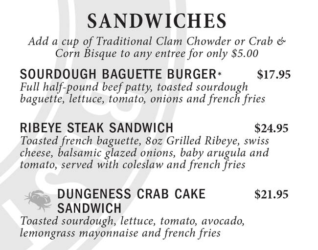 Menu at Boudin Bakery, San Francisco, 160 Jefferson St