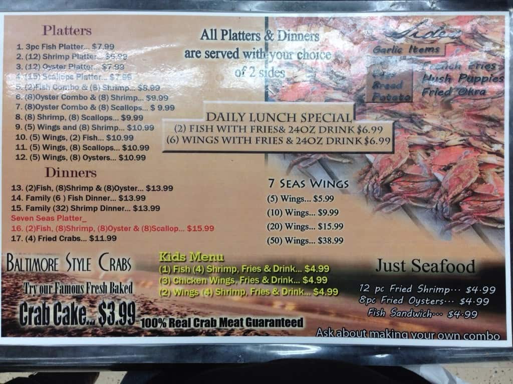 Menu at Seven Seas Crab House restaurant, Jacksonville