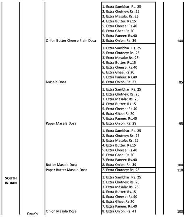 Krishna's The Vegetarian Paradise menu