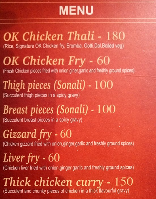 Ok menu on sale