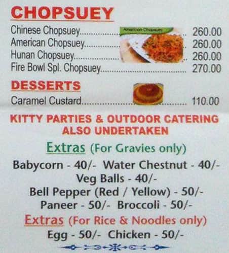 Fire Bowl - Versova, Andheri West menu