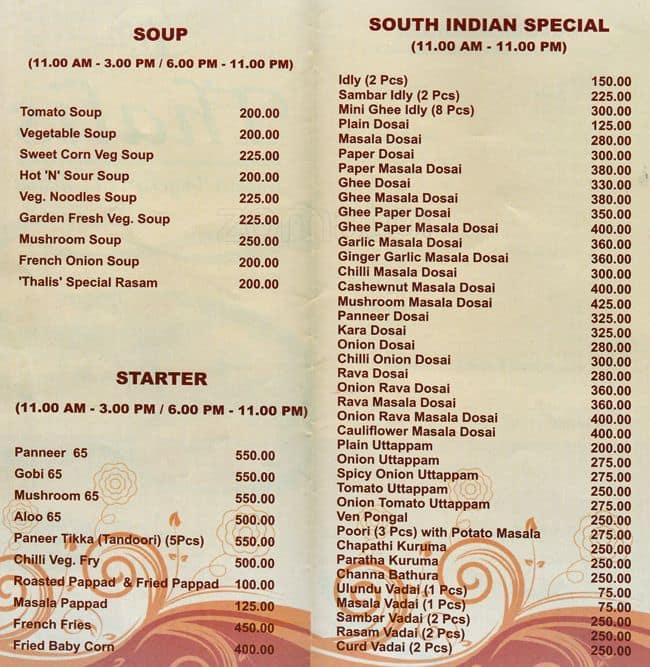 Thalis Menu, Menu for Thalis, Havelock Town, Colombo 05, Colombo ...