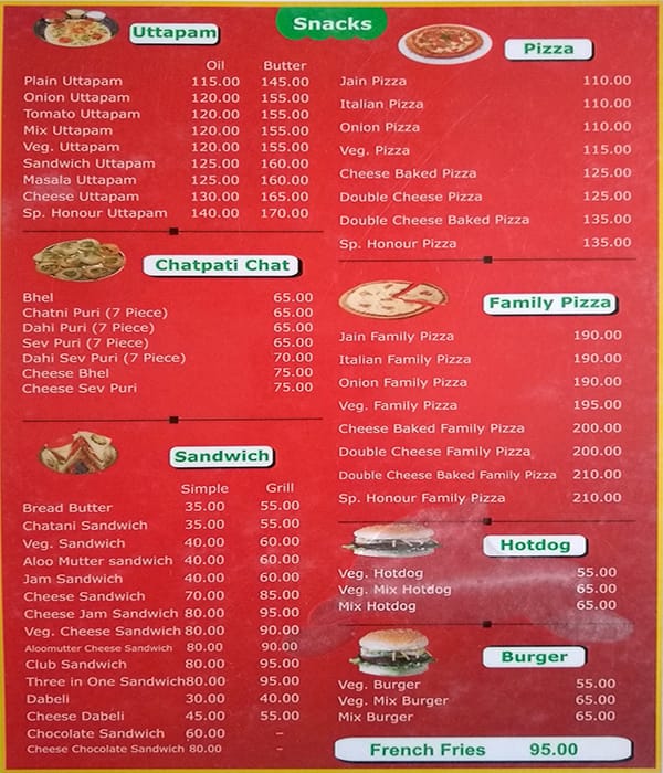 Honour Restaurant menu