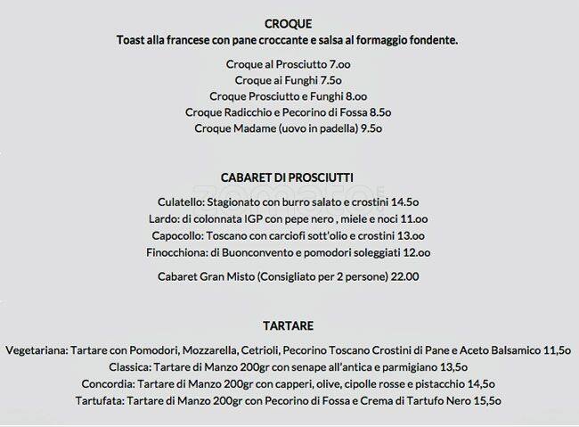 Menu di Cantina Concordia 