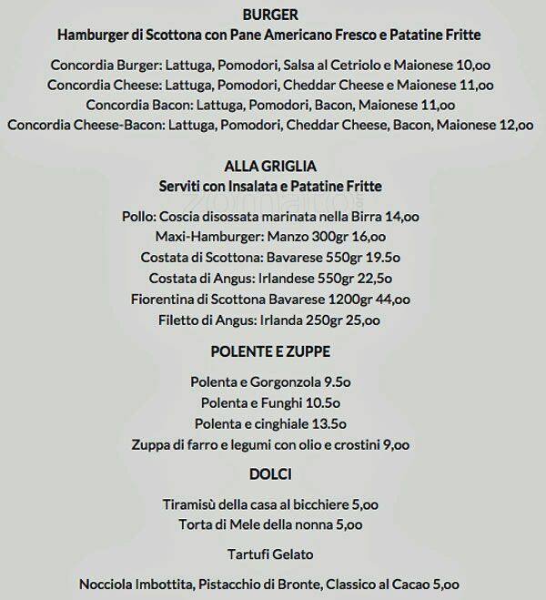 Menu di Cantina Concordia 