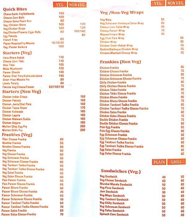 Valuz Kitchen menu