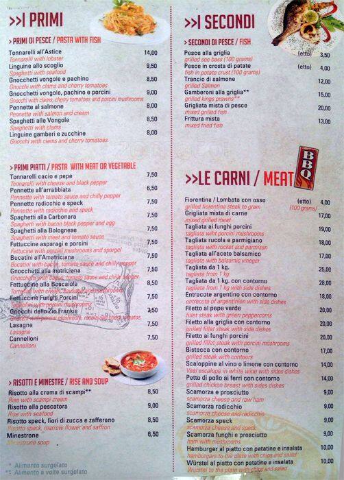 Menu di Lo Zio Frankie 