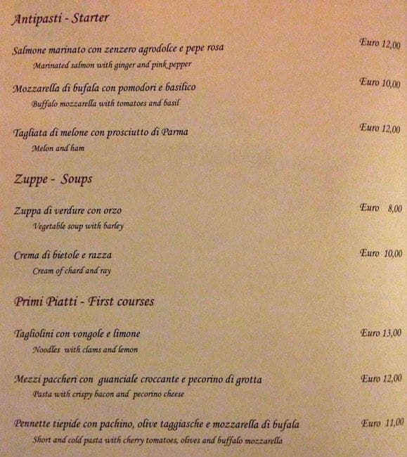Menu di UNA Hotels Empire Roma 
