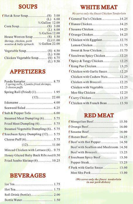 Menu At Panda Garden Restaurant Houston Weslayan St