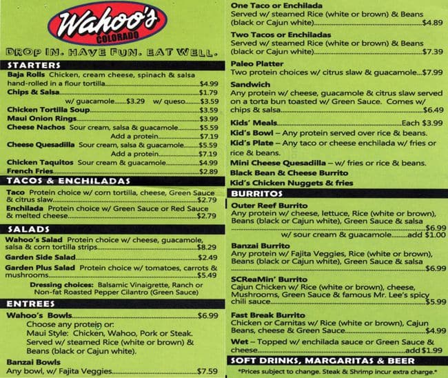 wahoo fish menu