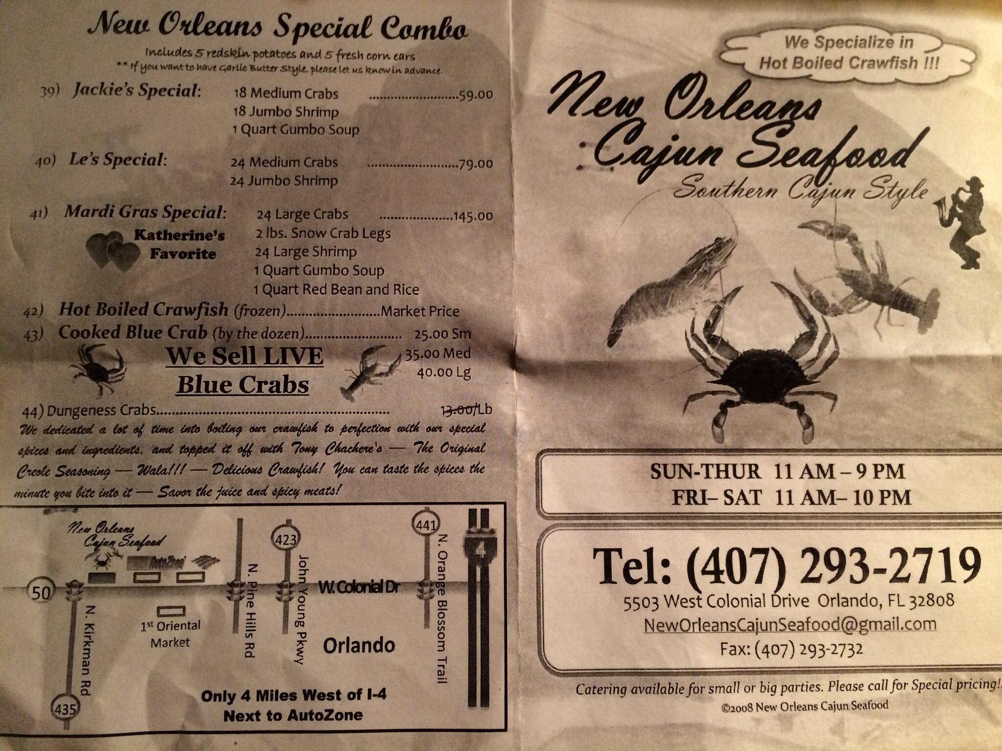 new orleans seafood and spirits menu