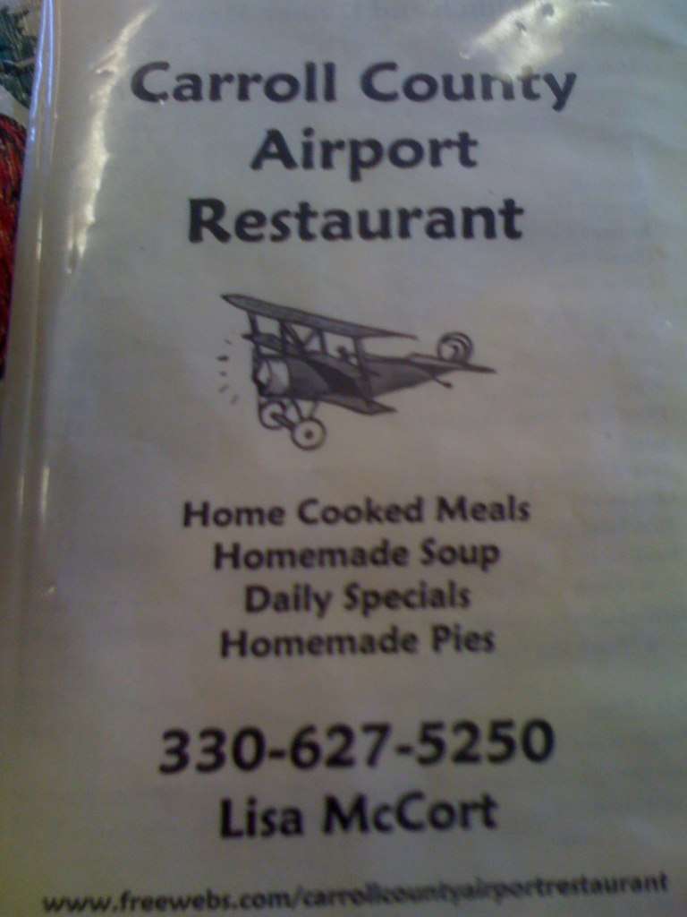 Menu at Carroll County Airport Restaurant, Carrollton