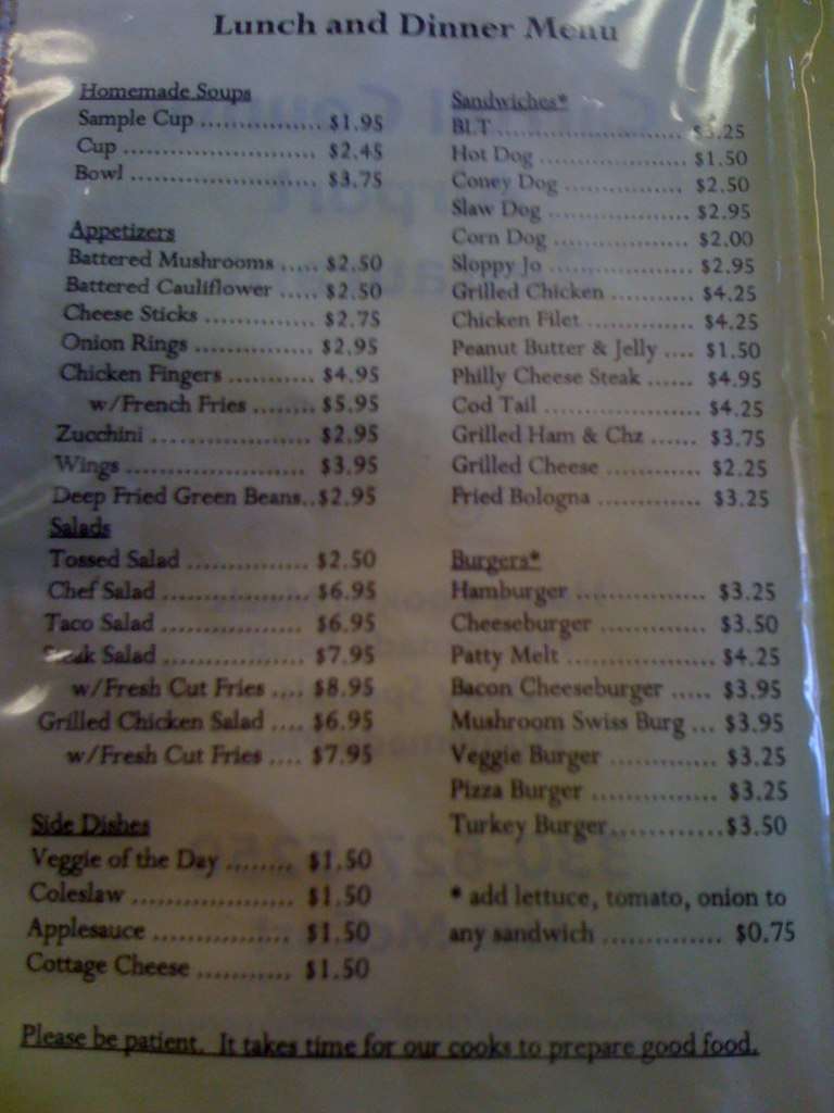 Menu at Carroll County Airport Restaurant, Carrollton