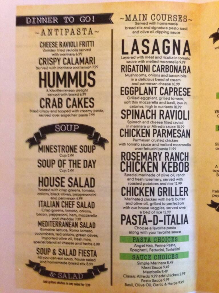 Little Italy Menu For Evansville Little Italy Evansville Menu