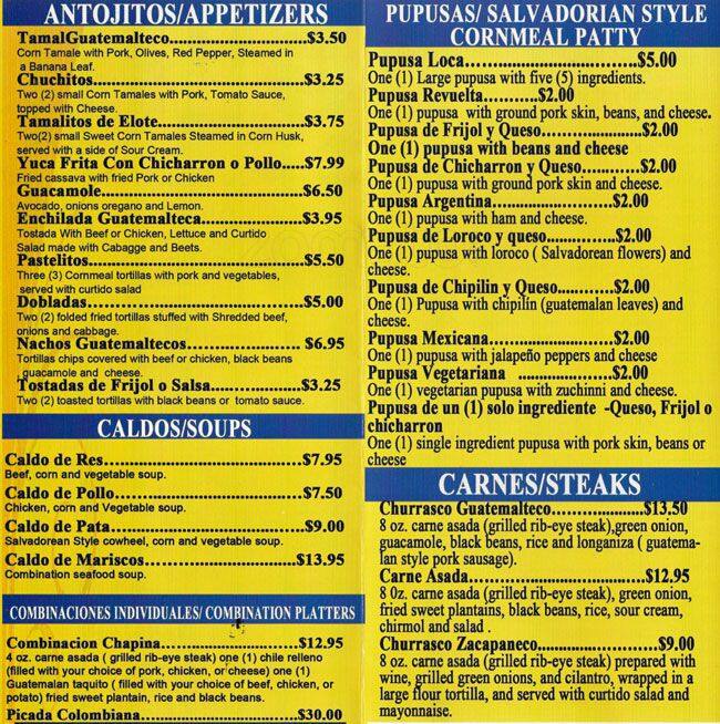Las Delicias Pupuceria Restaurant Menu