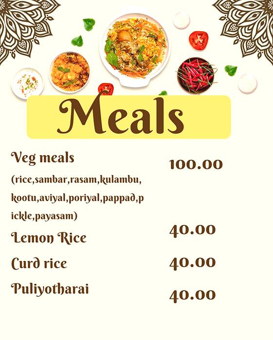 Menu of Chendur Murugan Home Foods, Pandian Nagar, Madurai