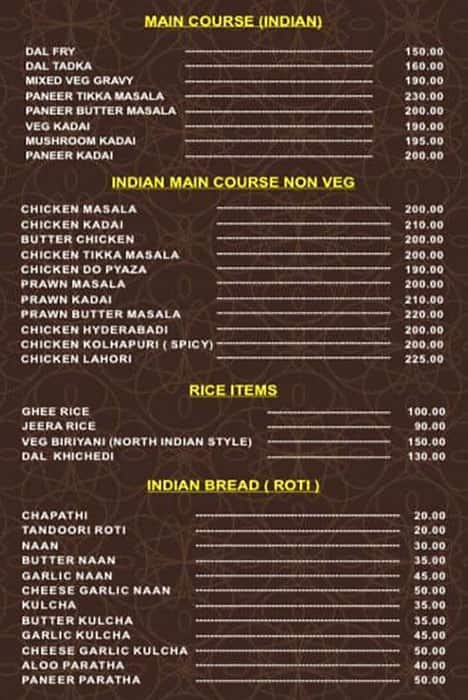 Menu of Bombay Kitchen Center, Gandhi Nagar, Vellore