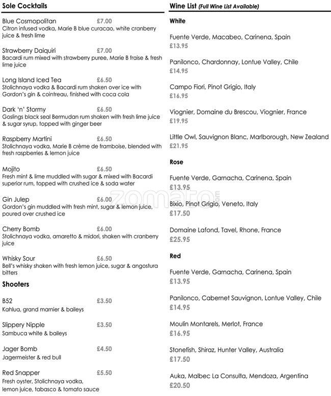 Sole menu