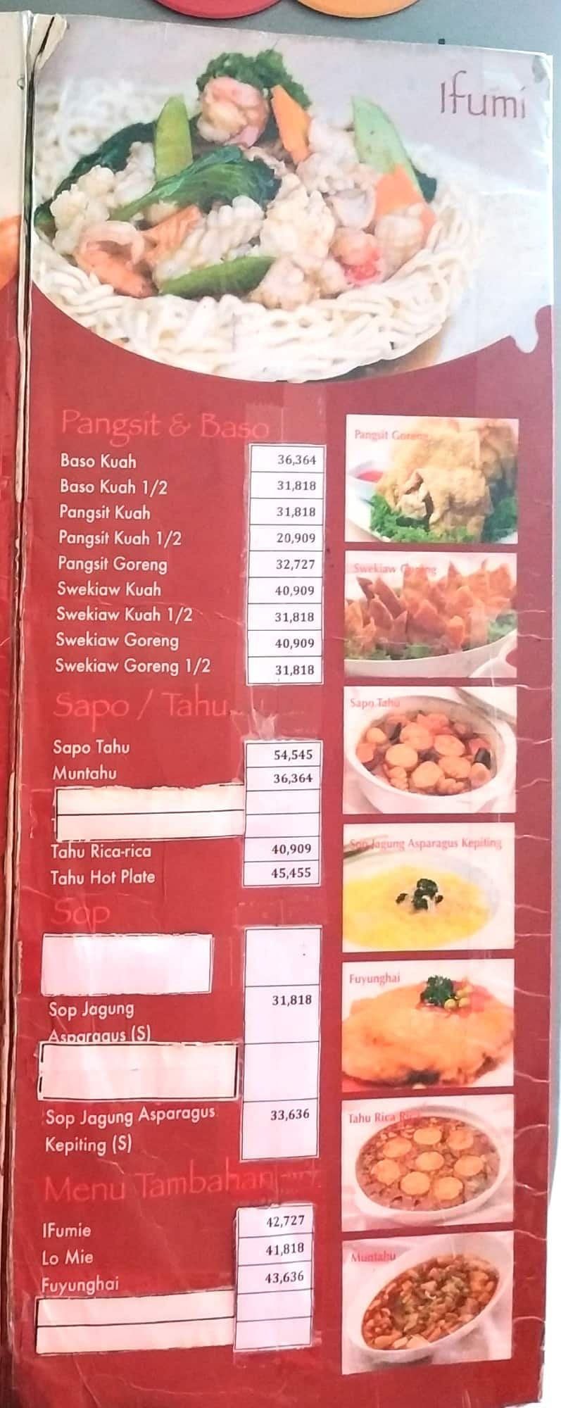 Menu at Bakmi Permata restaurant, Jakarta, Kebon jeruk