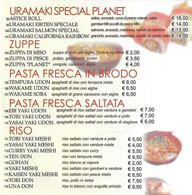 Menu di Planet 