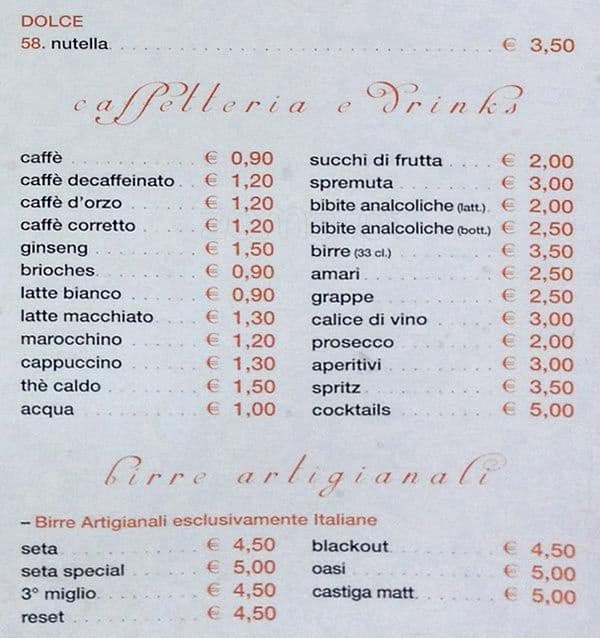 Menu di Vero Gusto 