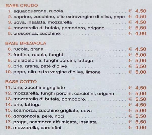 Menu di Vero Gusto 
