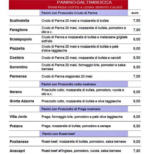 Menu di Chiù Gustosità Italiane 