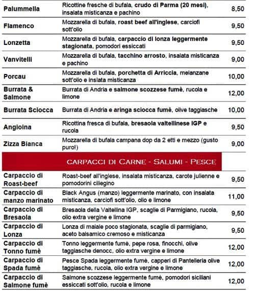 Menu di Chiù Gustosità Italiane 