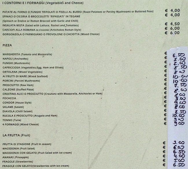 Menu di Ristorante Il Condor 