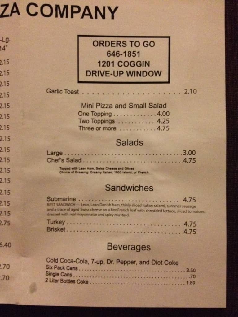 Menu at The Pizza Company pizzeria, Brownwood