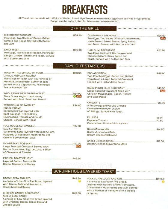 Coffee Couture menu, Menu restauracji Coffee Couture, Morningside