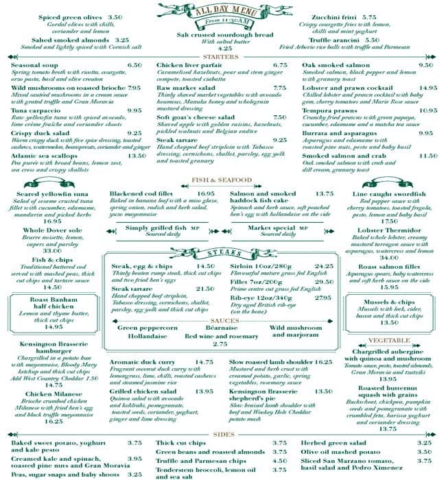 The Ivy Kensington Brasserie Menu - Zomato UK