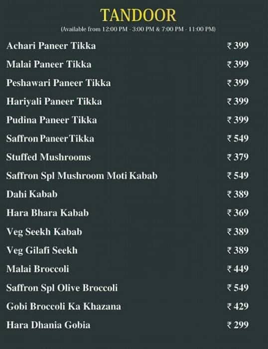 Menu at Saffron The Shahi Kitchen, Hyderabad