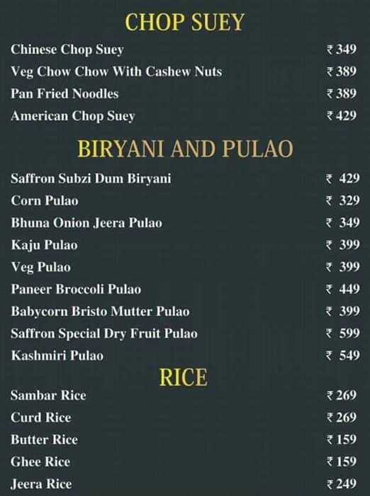 Menu at Saffron The Shahi Kitchen, Hyderabad