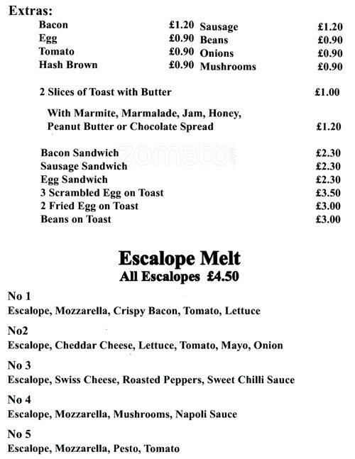 Menu at Piccolo Deli cafe, London