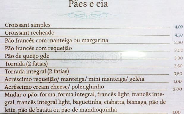 Iracema do Klabin Pães e Doces. cardápio