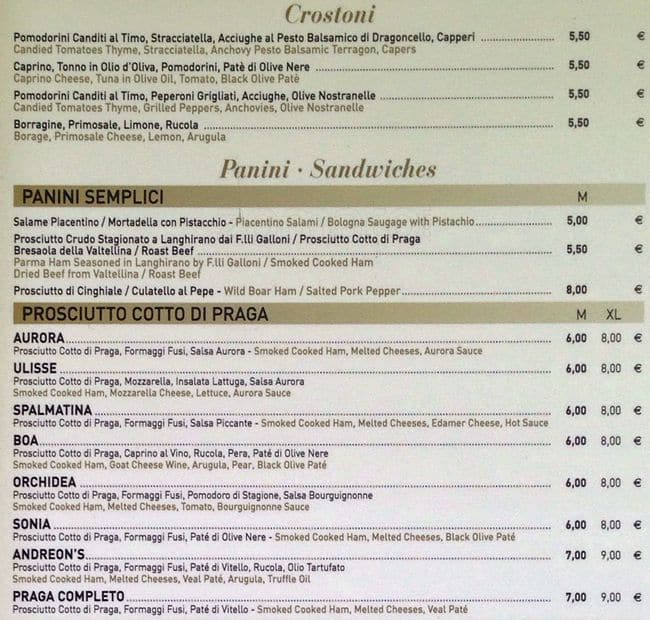 Menu di Crocetta • Panini d'Autore 