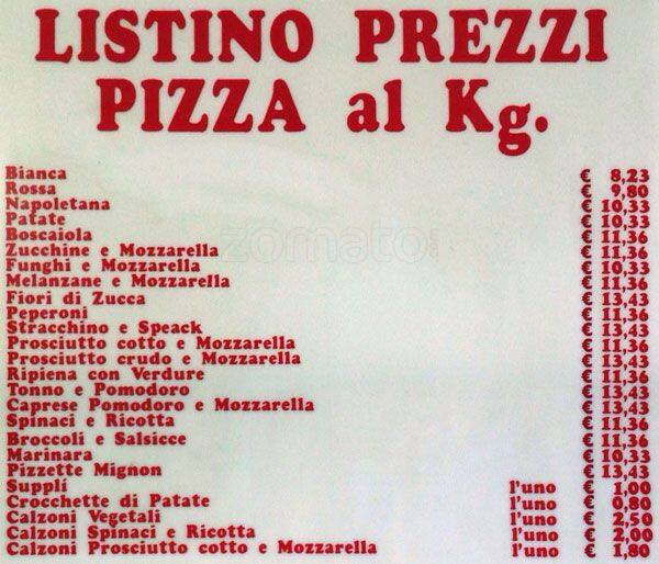 Menu di Pizza al Taglio 