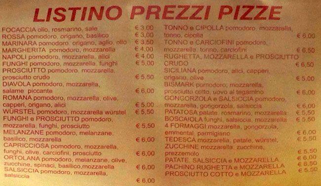 Menu di Pizza al Taglio 