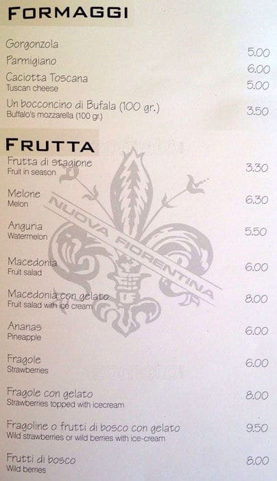 Menu di Nuova Fiorentina 