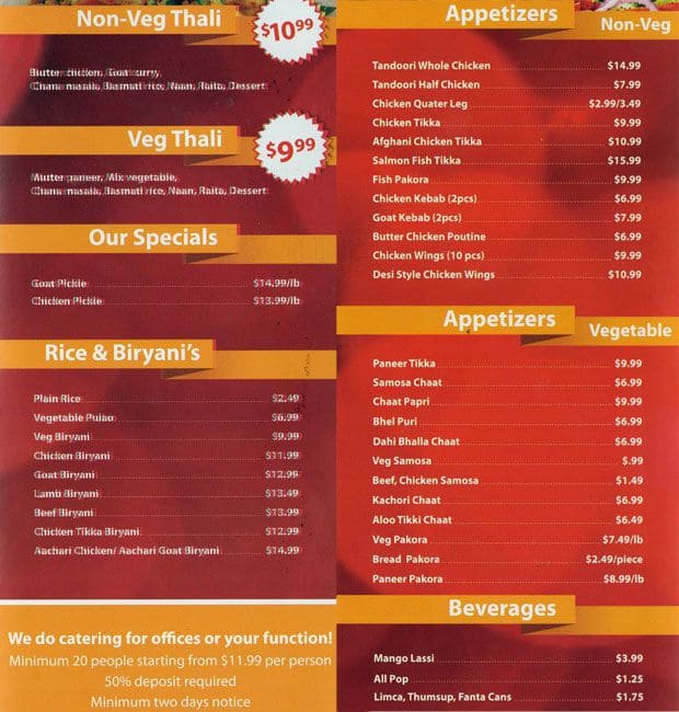 Brampton Authentic Indian Food Menu Urbanspoon/Zomato