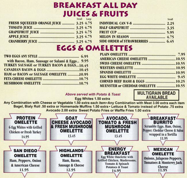 Highlands Cafe Restaurant Menu Urbanspoon/Zomato