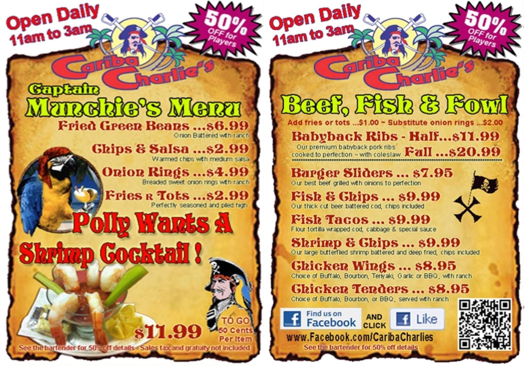 Menu at Cariba Charlie's Bar, Las Vegas, S Rainbow Blvd #303