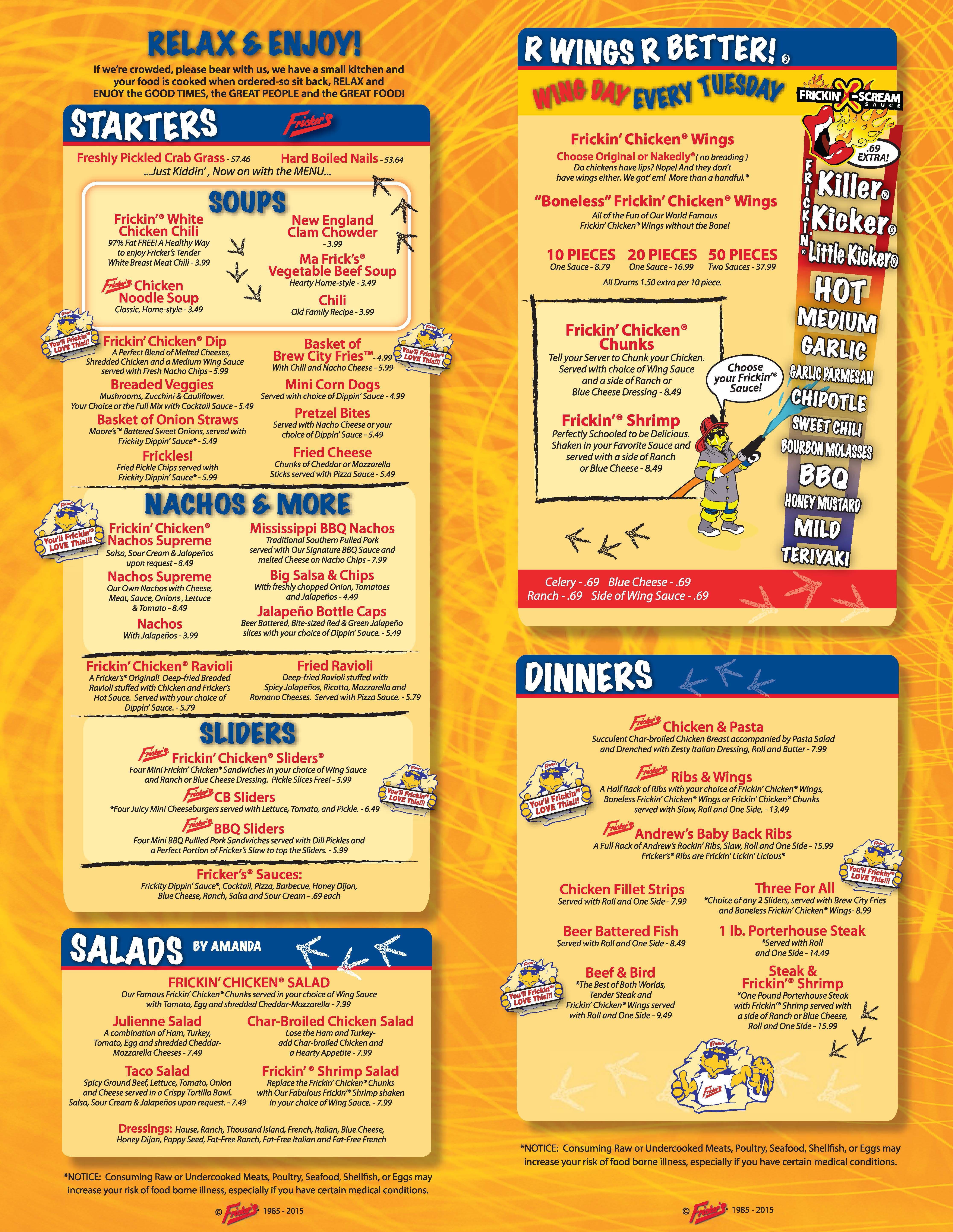 Menu At Frickers Pub Bar Huber Heights Chambersburg Rd