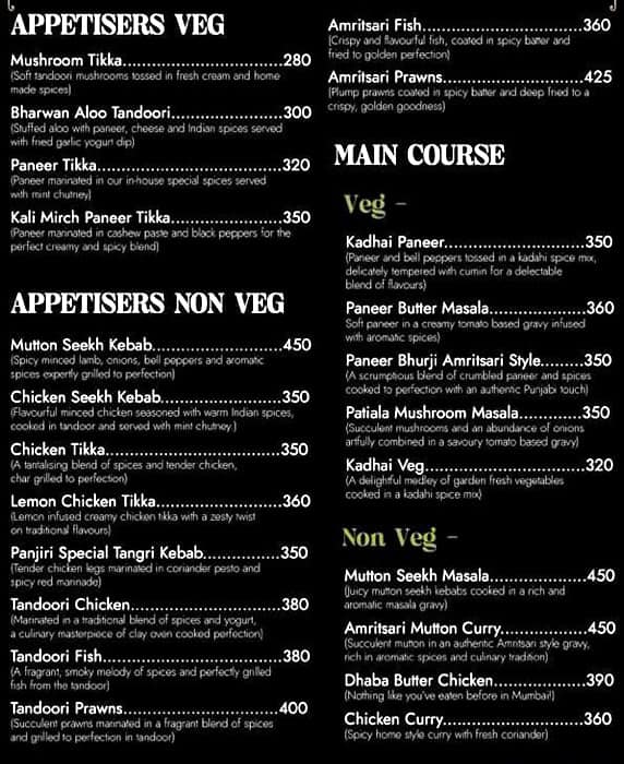 Menu of Panjiri, Versova, Andheri West, Mumbai