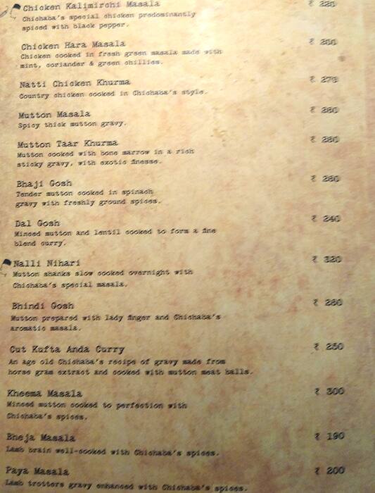 Chichabas Taj menu