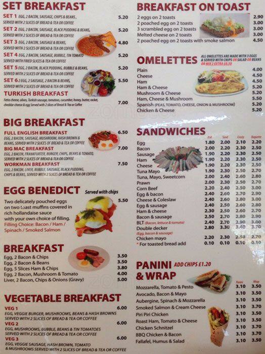 Menu at Cafe Millenium, London