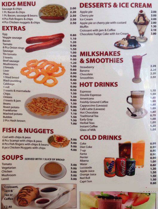 Menu at Cafe Millenium, London