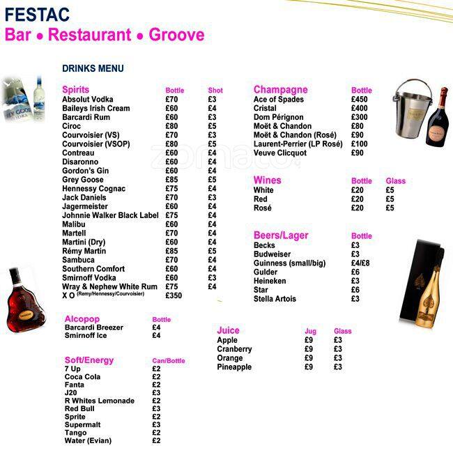 Menu at Festac Bar, London