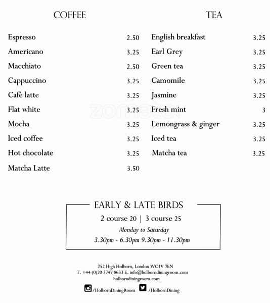 Menu at The Gin Bar, London